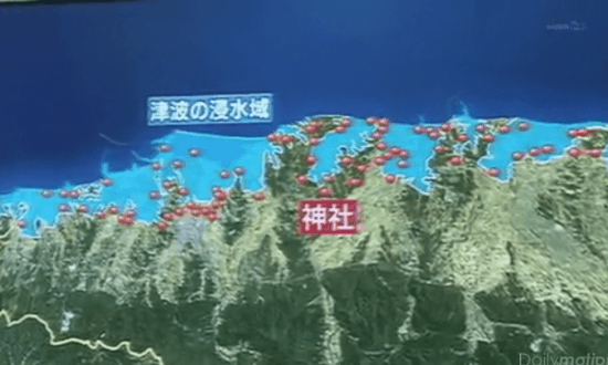 津波の浸水域に点在する神社 津波の浸水域に点在する神社